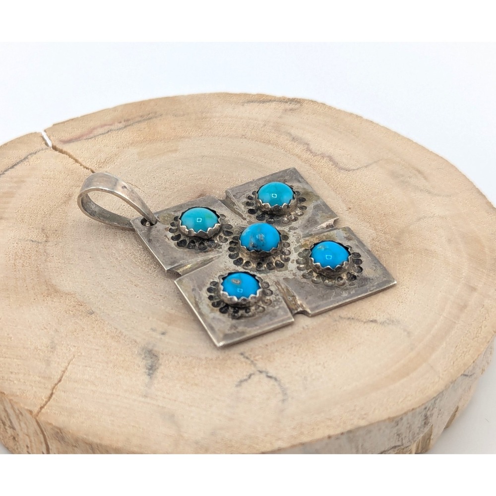 Vintage Native American Pendant Turquoise Cluster Handmade Navajo‎ Jewelry ** - Picture 6 of 7